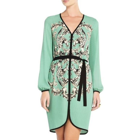 BCBGMAXAZRIA Mint Green Medallion Print Dress Women’s Size XXS 00 0 - Picture 1 of 7